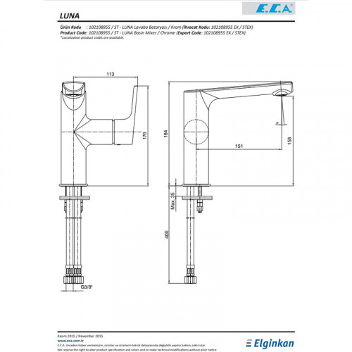 Смеситель для раковины E.C.A. Luna 102108955EX Хром латунь