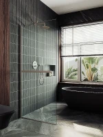 Душевая перегородка Maybah Glass MGD-732-2у 890х1950 в узком профиле с полотенцедержателем Бронза стекло прозрачное