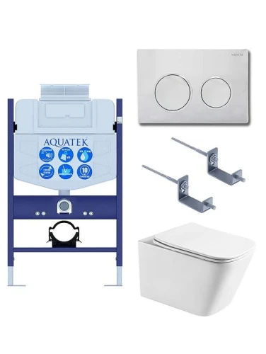 Комплект унитаза с инсталляцией Aquatek Set Aquatek Либра T-TDI002 цвет Белый с сиденьем Микролифт и клавишей смыва цвет Хром глянцевый