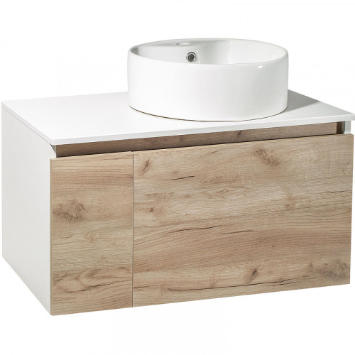 Тумба под раковину Runo Бари 80 00-00001375 подвесная Крафт дуб Белая МДФ / ЛДСП
