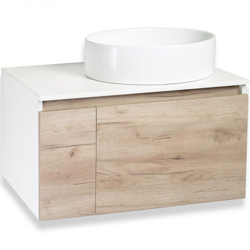 Тумба под раковину Runo Бари 80 00-00001375 подвесная Крафт дуб Белая МДФ / ЛДСП