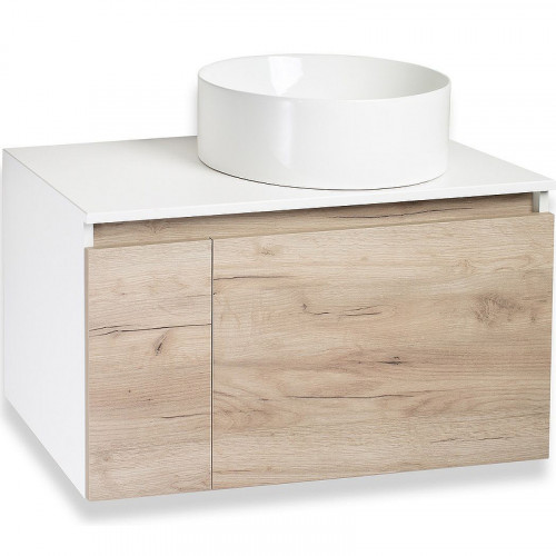 Тумба под раковину Runo Бари 80 00-00001375 подвесная Крафт дуб Белая МДФ / ЛДСП