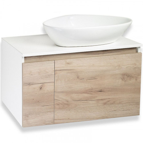 Тумба под раковину Runo Бари 80 00-00001375 подвесная Крафт дуб Белая МДФ / ЛДСП