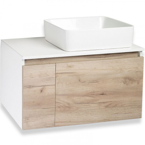Тумба под раковину Runo Бари 80 00-00001375 подвесная Крафт дуб Белая МДФ / ЛДСП