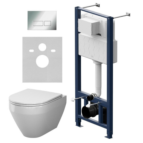 Унитаз с инсталляцией AM.PM Spirit V2.0 Aquaspin IS47051.701900 цвет Белый с сиденьем Микролифт и клавишей смыва цвет Хром глянцевый