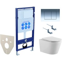 Комплект унитаза с инсталляцией Aquatek Set Aquatek Вега-010 4в1 с сиденьем Микролифт и клавишей смыва Хром глянцевый фарфор подвесной