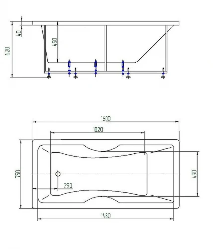 Акриловая ванна Aquatek Феникс 160x75 FEN160-0000022 без гидромассажа с фронтальной панелью с каркасом (разборный) со слив-переливом (слева)