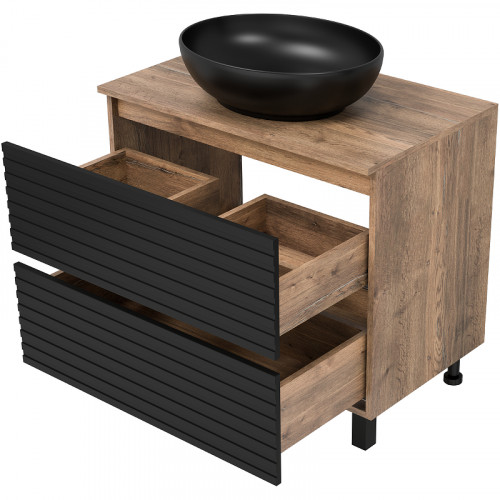 Тумба под раковину Brevita Dakota 80 DAK-07080-19/02-2Я Черный кварц Дуб Галифакс олово МДФ / ЛДСП