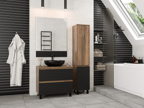 Тумба под раковину Brevita Dakota 80 DAK-07080-19/02-2Я Черный кварц Дуб Галифакс олово МДФ / ЛДСП