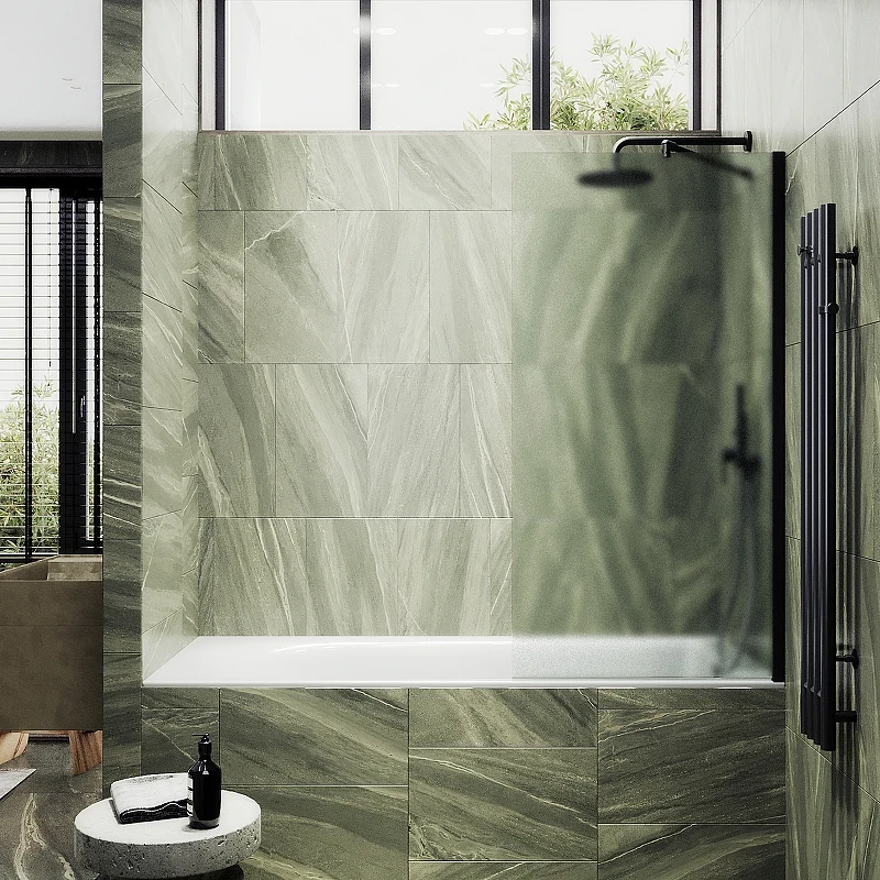 Шторка на ванну Maybah Glass MGV-253-6ш 300x1400 в широком профиле Черный стекло сатиновое