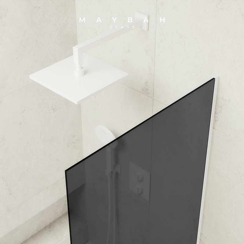 Шторка на ванну Maybah Glass MGV-82-1у 800x1400 в узком профиле Белый стекло графитовое
