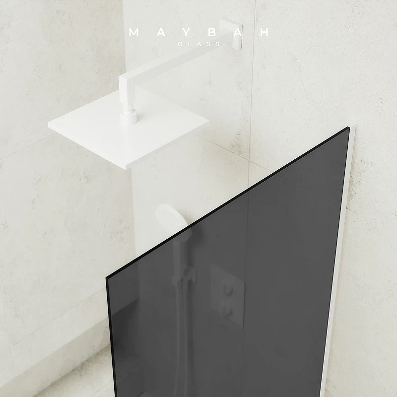 Шторка на ванну Maybah Glass MGV-82-1у 800x1400 в узком профиле Белый стекло графитовое
