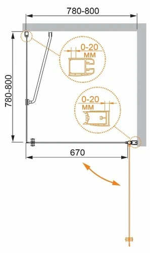 Душевой уголок Cezares Elena 80x80 R ELENA-W-A-1-80-P-Cr-R профиль Хром стекло рифленое