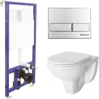 Комплект унитаза Damixa Jupiter DX77C1738SC с инсталляцией Berges Novum L3 040213 с сиденьем Микролифт и клавишей смыва Хром фарфор подвесной