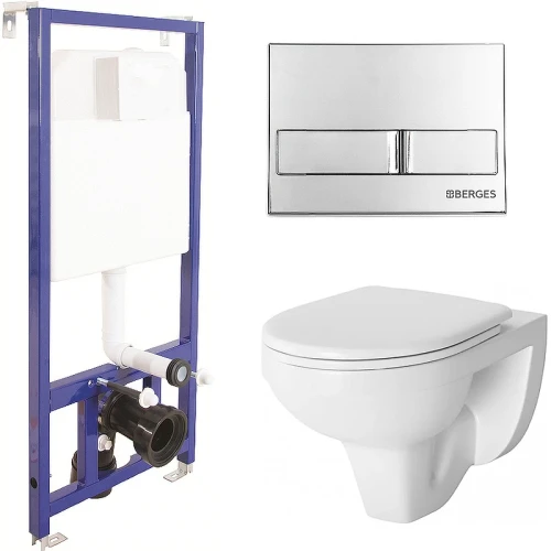 Комплект унитаза Damixa Jupiter DX77C1738SC с инсталляцией Berges Novum L3 040213 с сиденьем Микролифт и клавишей смыва Хром фарфор подвесной