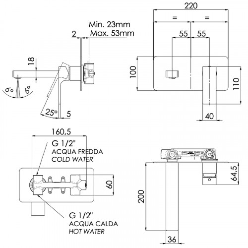 Смеситель для раковины Remer Absolute AU15DO Золото глянцевое латунь встраиваемый