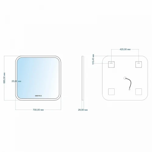 Зеркало Mixline Стив-3 70 548631 с подсветкой с сенсорным выключателем
