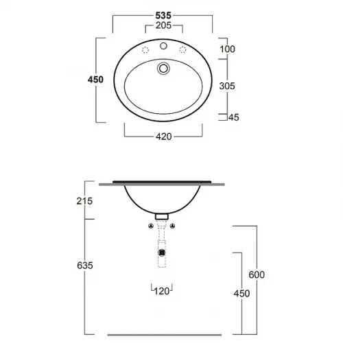 Раковина Simas Top E Lavabi D Arredo 54 S52bi*1 Белая фаянс полувстраиваемая
