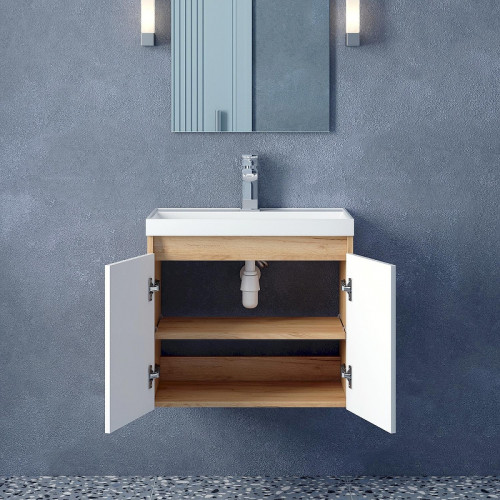 Тумба под раковину Corozo Блисс 60 SD-00002026 подвесная цвет Белый Дуб крафт