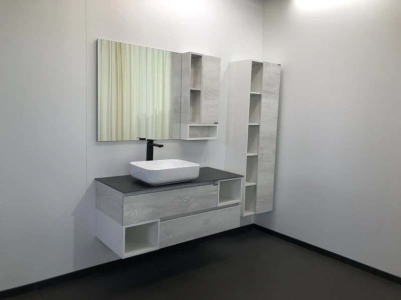 Зеркало со шкафом Comforty Прага 120 00004136262 Дуб белый МДФ / ЛДСП, стекло