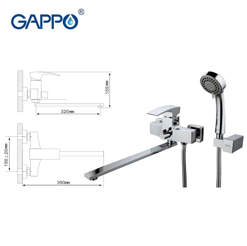 Смеситель для ванны Gappo G07 G2207 универсальный Хром латунь на стену