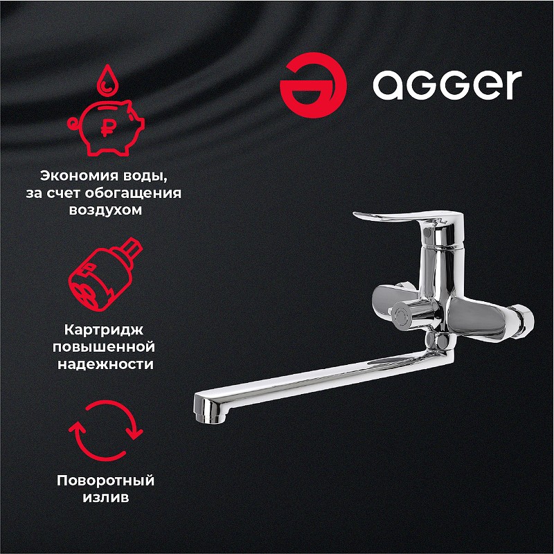 Смеситель для ванны Agger Nice A2521100 универсальный Хром латунь на стену
