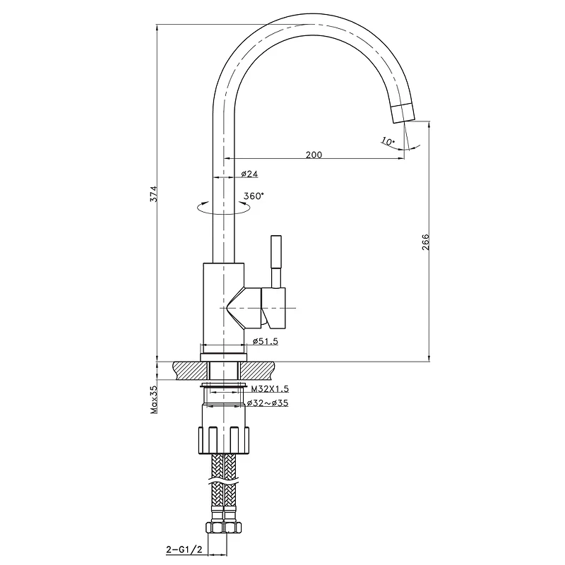 Смеситель для кухни Raiber Graceful RPG-012 Золото матовое латунь