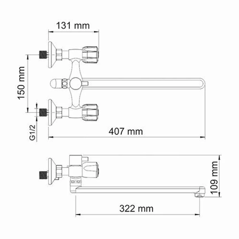 Смеситель для ванны WasserKRAFT Amper 2902L универсальный Хром латунь на стену