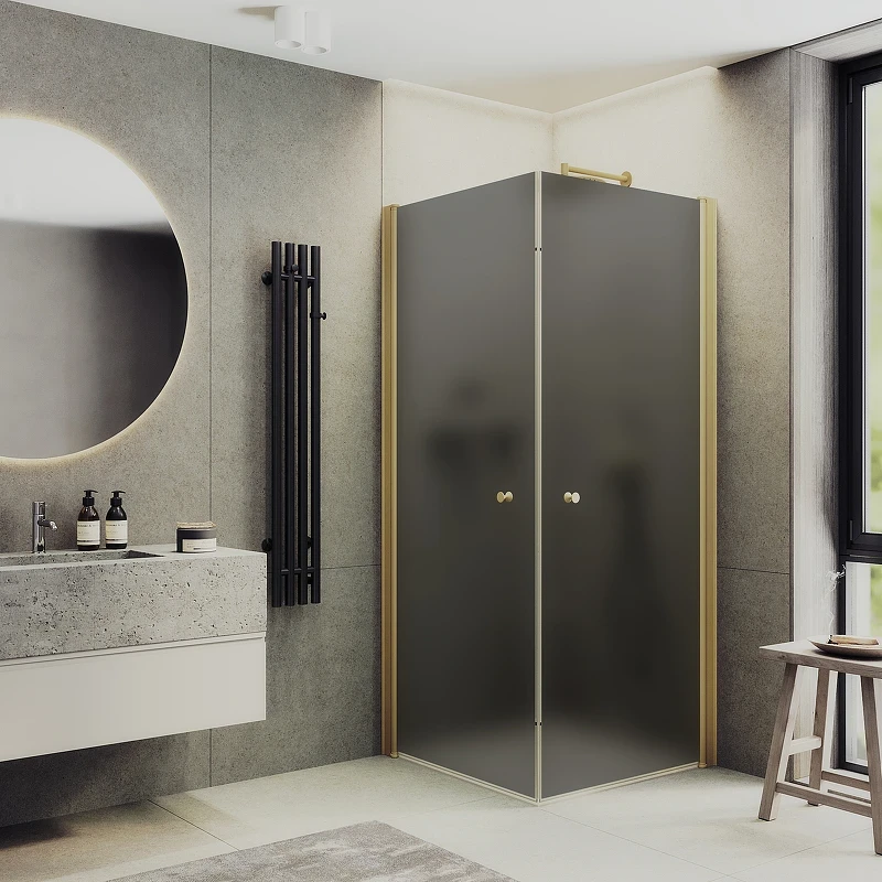 Душевой уголок Maybah Glass MGY-1295-3 800x800x1980 на монопетлях Золото стекло графитовое матовое