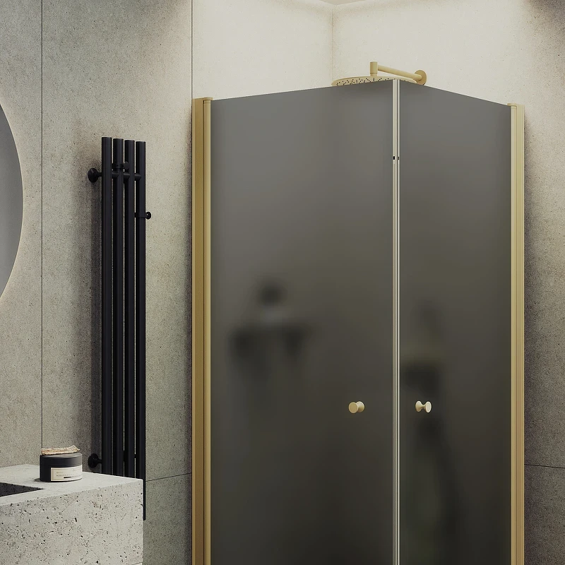 Душевой уголок Maybah Glass MGY-1295-3 800x800x1980 на монопетлях Золото стекло графитовое матовое