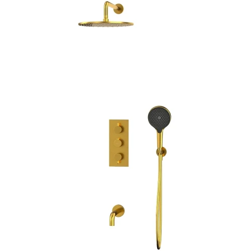 Душевая система Whitecross Y brushed gold YSET11TOPGLB с термостатом Брашированное золото латунь встраиваемый