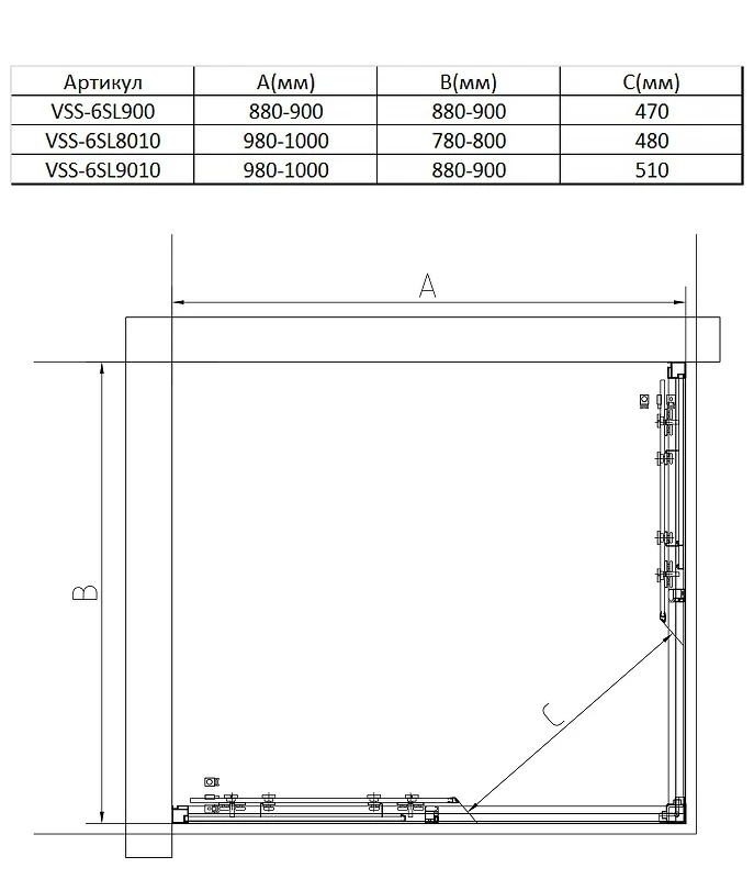 Душевой уголок Vincea Slim 8mm 100х90 VSS-6SL9010CL профиль Хром стекло прозрачное