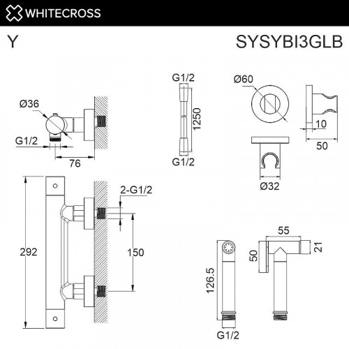 Гигиенический душ со смесителем Whitecross Y brushed gold SYSYBI3GLB с термостатом цвет Золото брашированное