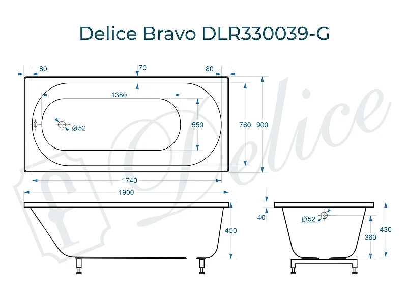 Ванна из искусственного камня Delice Bravo 190х90 DLR330039-G цвет Белый