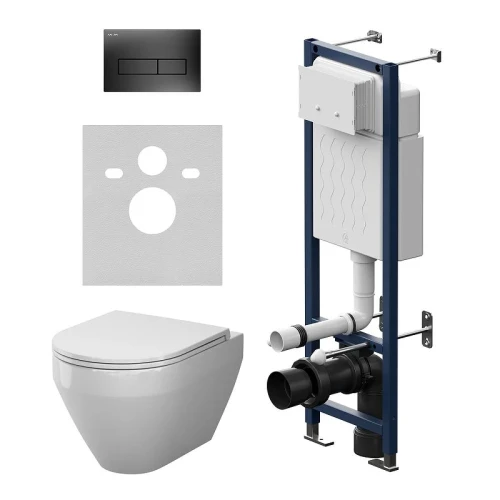 Унитаз с инсталляцией AM.PM Spirit V2.0 Aquaspin IS110338.701900 цвет Белый с сиденьем Микролифт и клавишей смыва цвет Черный матовый