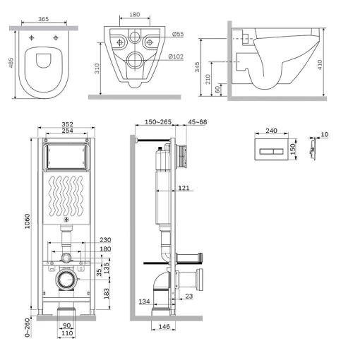Унитаз с инсталляцией AM.PM Spirit V2.0 Aquaspin IS110338.701900 цвет Белый с сиденьем Микролифт и клавишей смыва цвет Черный матовый