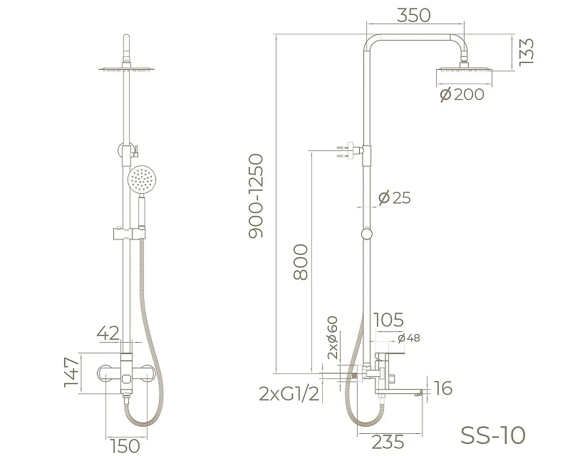 Душевая система Knotlor Streamline SS-10 цвет Матовая сталь