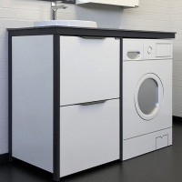 Тумба с раковиной Comforty Лозанна 120 00-00014813 на стиральную машину Белая глянцевая Графит МДФ / ЛДСП