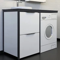 Тумба с раковиной Comforty Лозанна 120 00-00014813 на стиральную машину Белая глянцевая Графит МДФ / ЛДСП