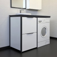 Тумба с раковиной Comforty Лозанна 120 00-00014813 на стиральную машину Белая глянцевая Графит МДФ / ЛДСП