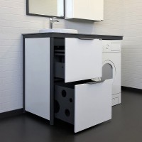 Тумба с раковиной Comforty Лозанна 120 00-00014813 на стиральную машину Белая глянцевая Графит МДФ / ЛДСП