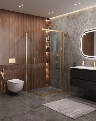 Душевой уголок Cezares Molveno 130x100 MOLVENO-AH-21-100+30-C-BORO-IV профиль Брашированное золото стекло прозрачное