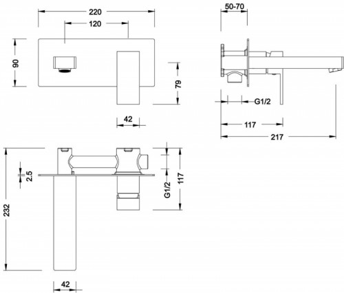 Смеситель для раковины Timo Selene 2071/17SM Золото матовое встраиваемый