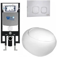 Комплект унитаза с инсталляцией WeltWasser AMBERG 497 + JECKENBACH 004 GL-WT + AMBERG RD-MT CR 10000006625 цвет Белый глянцевый с сиденьем Микролифт и клавишей смыва цвет Хром матовый