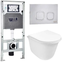 Комплект унитаза с инсталляцией WeltWasser AMBERG 506 ST + TELBACH 004 GL-WT + AMBERG RD-MT CR 10000006941 цвет Белый глянцевый с сиденьем Микролифт и клавишей смыва цвет Хром матовый