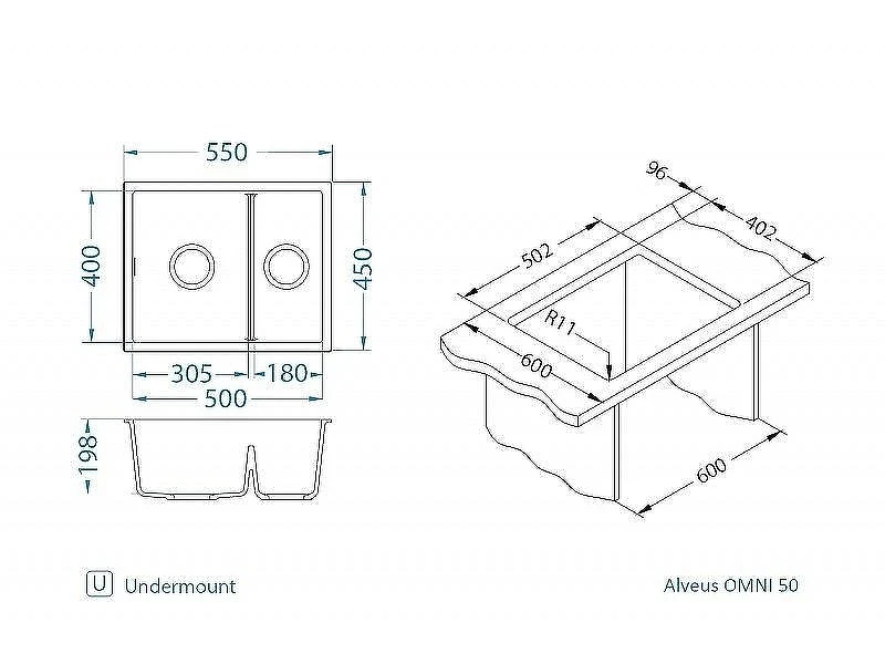 Кухонная мойка Alveus Granital Omni 50 Carbon G91 550x450x198 1150069 Черная
