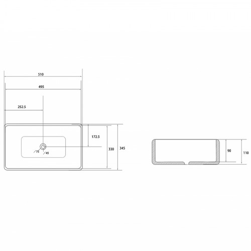 Раковина-чаша Abber Rechteck 51 AC2207MG Серая матовая фаянс накладная