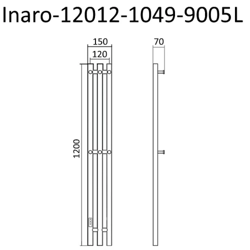 Электрический полотенцесушитель Маргроид Inaro 1200x120 Inaro-12012-1049-9005L левый Черный матовый нержавеющая сталь