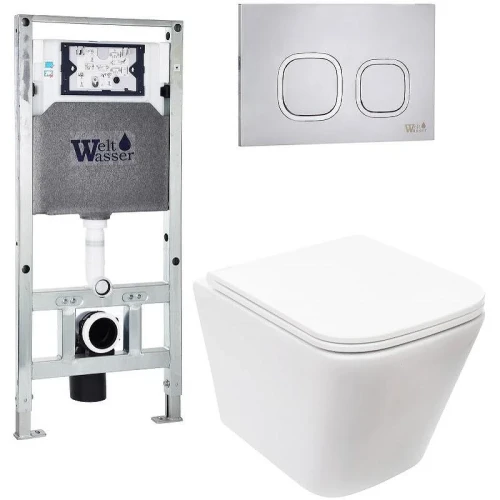 Комплект унитаза с инсталляцией WeltWasser AMBERG 506 ST + GELBACH 043 MT-WT + AMBERG RD-MT CR 10000011908 цвет Белый матовый с сиденьем Микролифт и клавишей смыва цвет Хром матовый