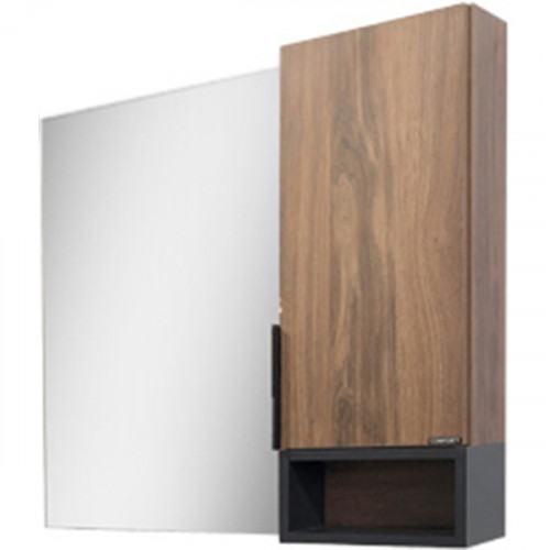 Зеркало со шкафом Comforty Штутгарт 75 00004151037 Дуб темно-коричневый Черное матовое МДФ / ЛДСП, стекло
